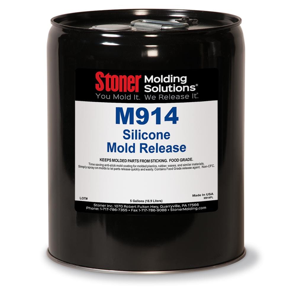 Black 5-gallon drum of Stoner M914 Silicone Mold Release