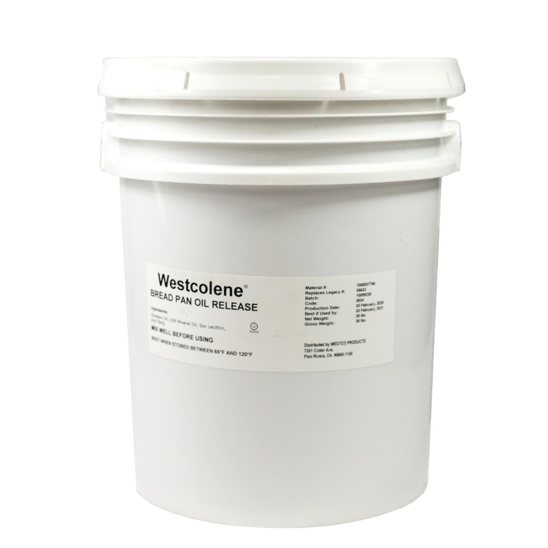 White 35 lb pail of Westcolene Bread Pan Oil Release