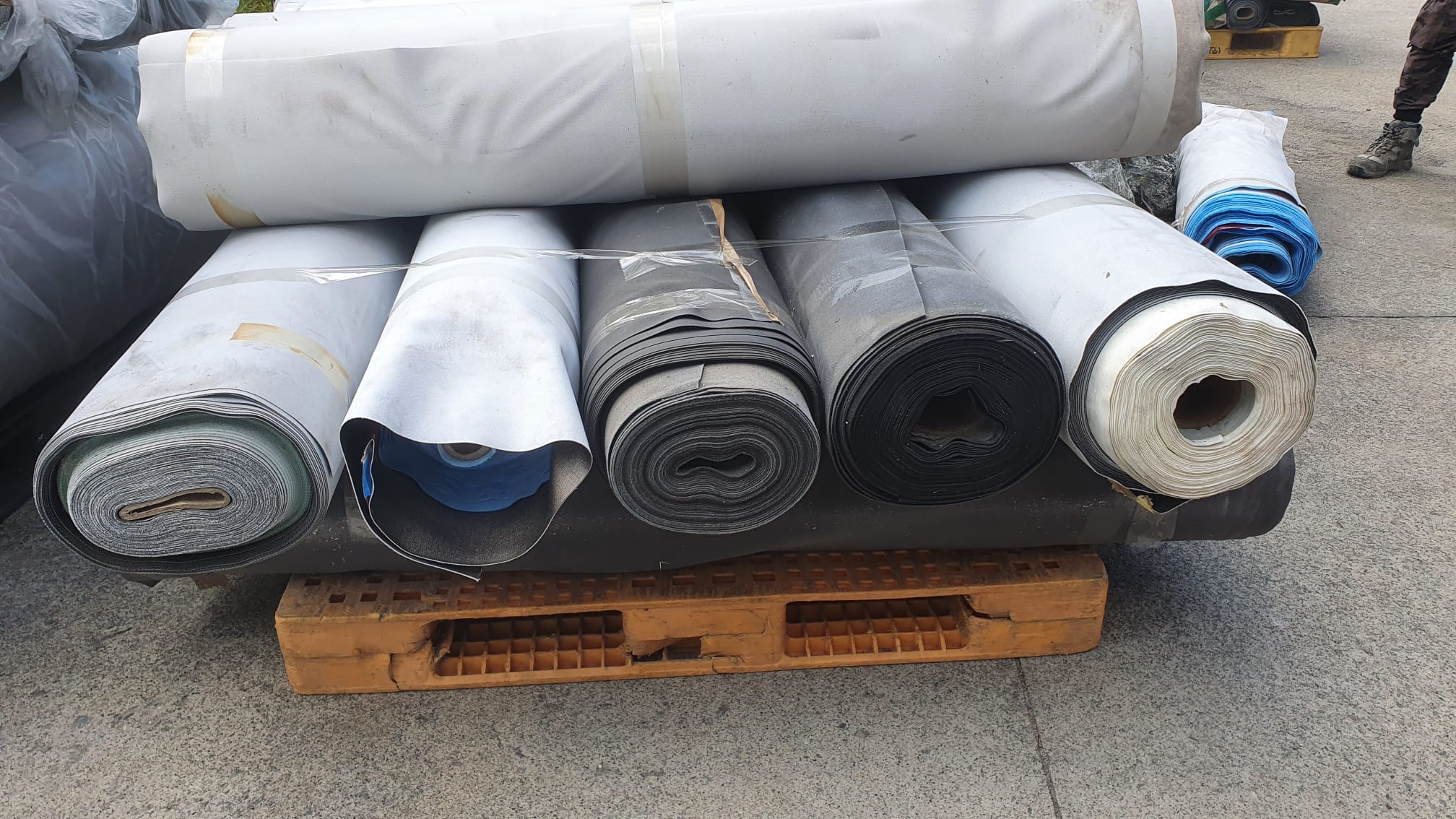 Industrial PVC leather rolls on pallet