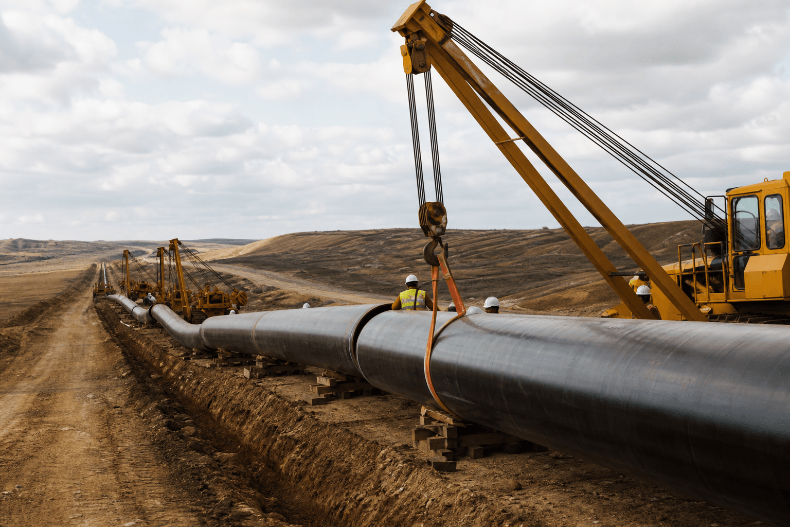 Carbon steel pipeline under construction for infrastructure projects