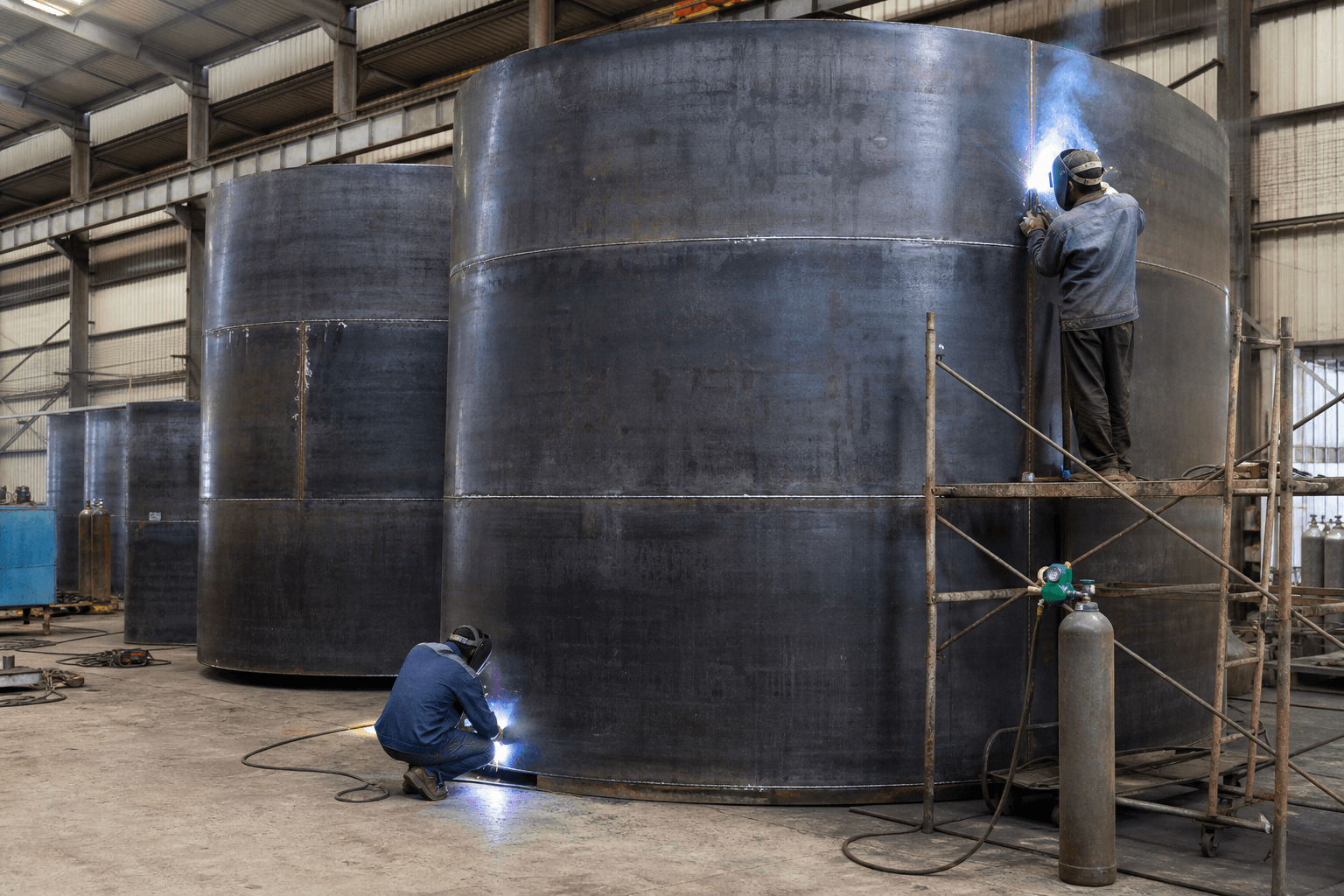 Industrial tanks fabricated from carbon steel plate