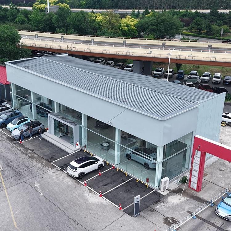 Car showroom roofed with color-coated steel sheet
