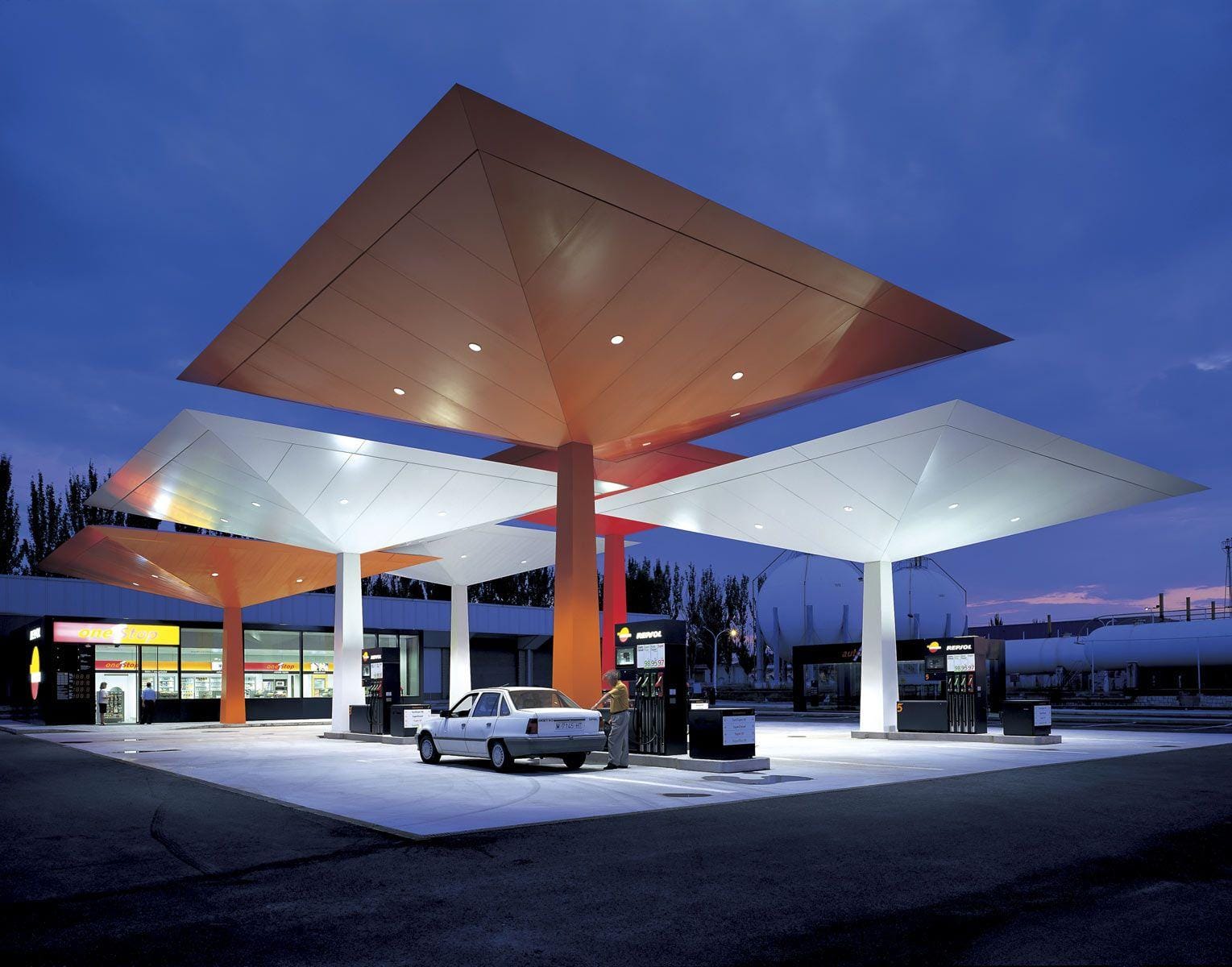 Petrol station canopy using color-coated roofing sheet