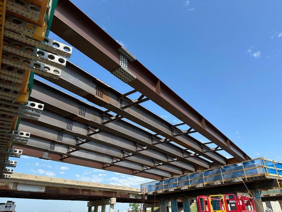 Highway bridge using I-beam girders