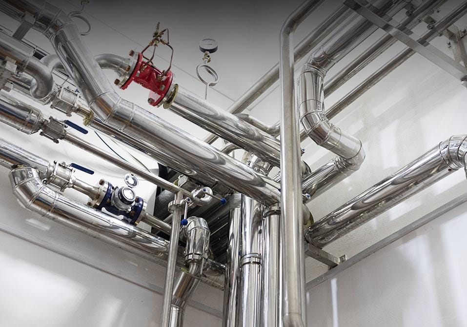 HVAC system piping with stainless steel tube